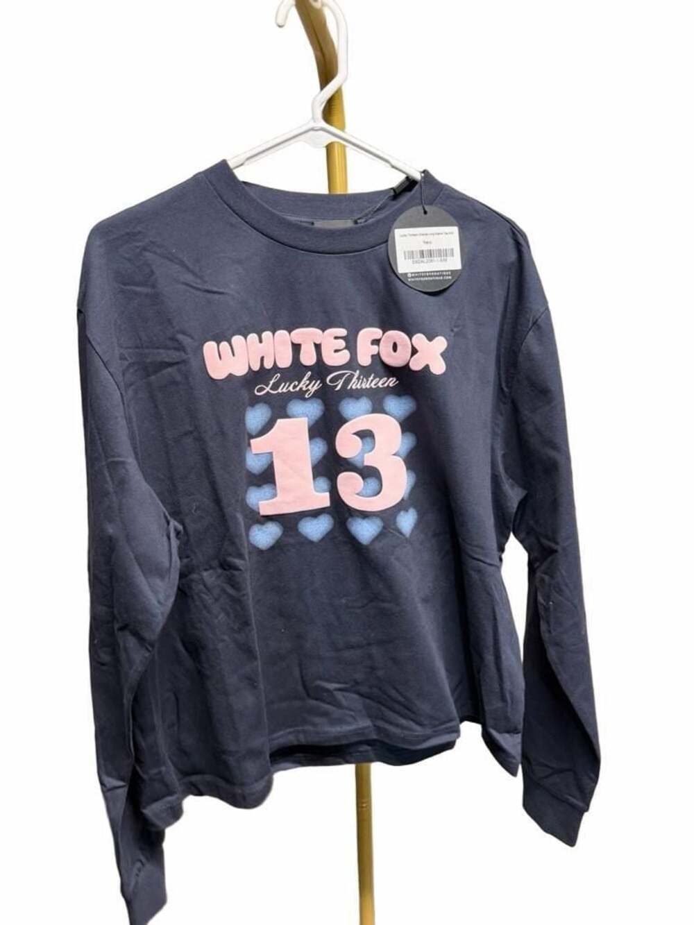 243 White Fox Boutique Lucky Thirteen Long Sleeve Tee Navy Size S/M